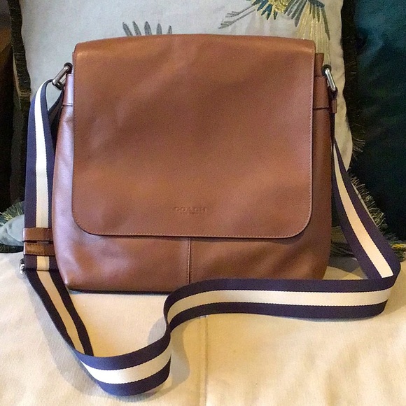 Coach Other - Coach Men's Charles Brown leather messenger crossbody bag with colorblock strap